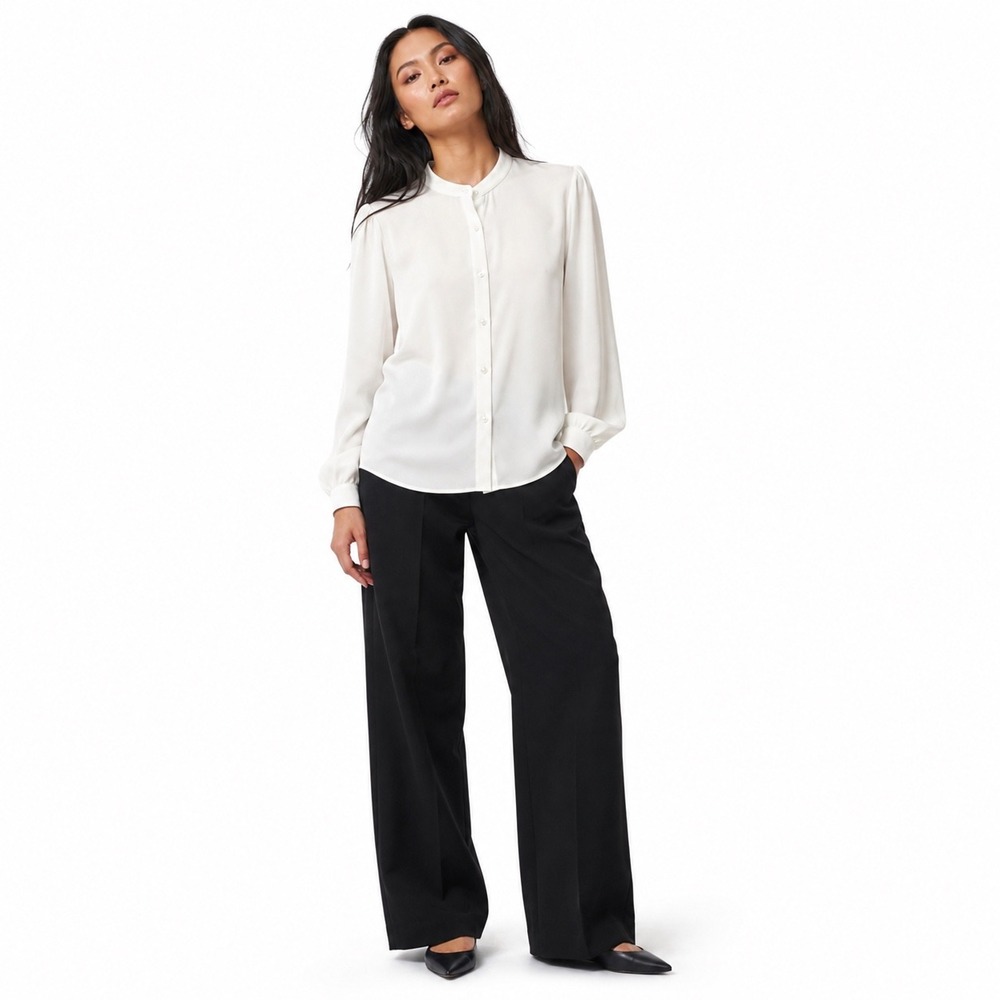 The Kooples Blouse White Band Collar Minimalist Quiet Luxury Paris Women‎ Medium